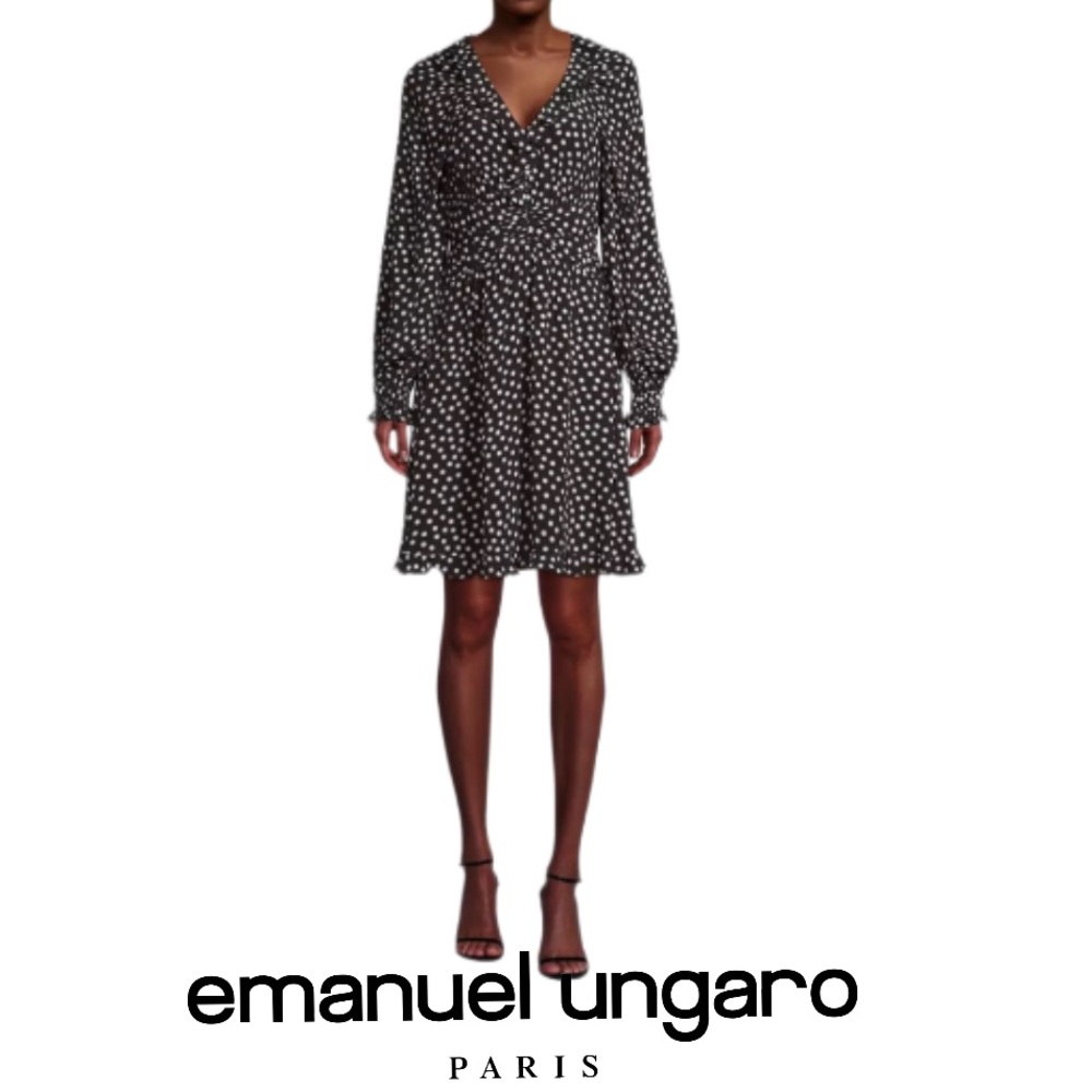 UNGARO | Bella Polka Dot Dress Long Sleeve Black White